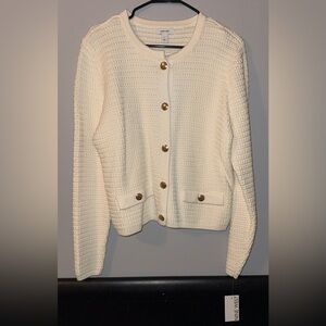 Nine West Ivory Knit Cardigan with Gold Accents